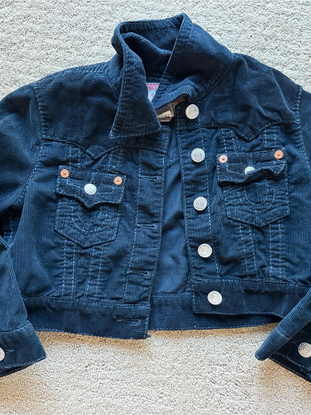True Religion Black Women’s Cropped Corduroy Utility Jacket M